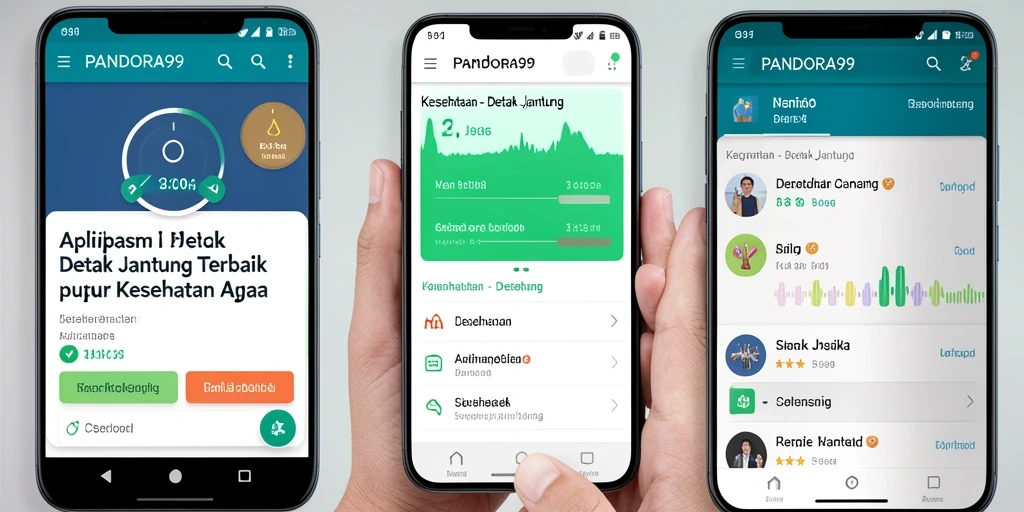 Tampilan antarmuka utama aplikasi PANDORA99 untuk detak jantung.